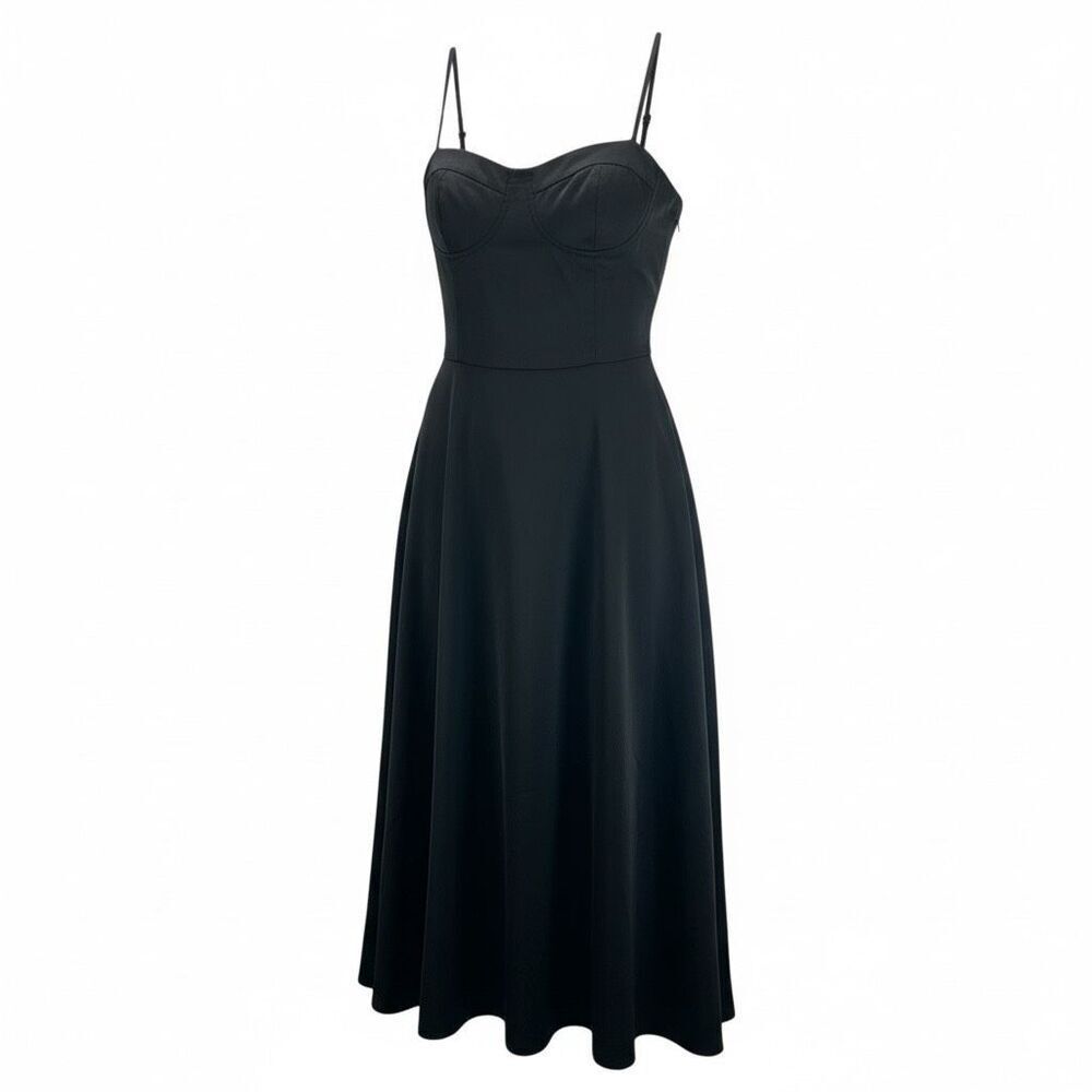 AGYMNX Black Corset-Back Midi Dress Women’s S Spaghetti Straps, Goth Glam